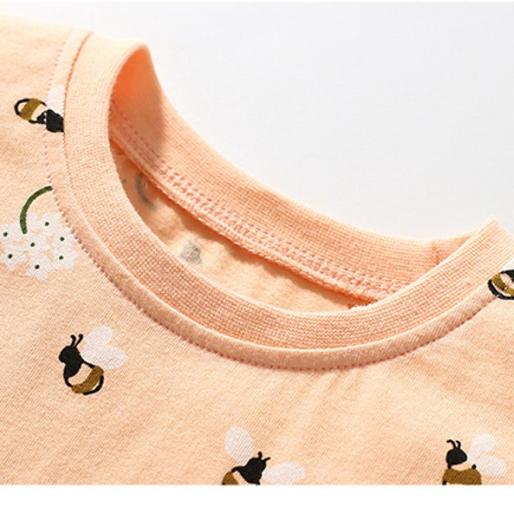 Girls Orange Conversational Printed Cotton T-shirt