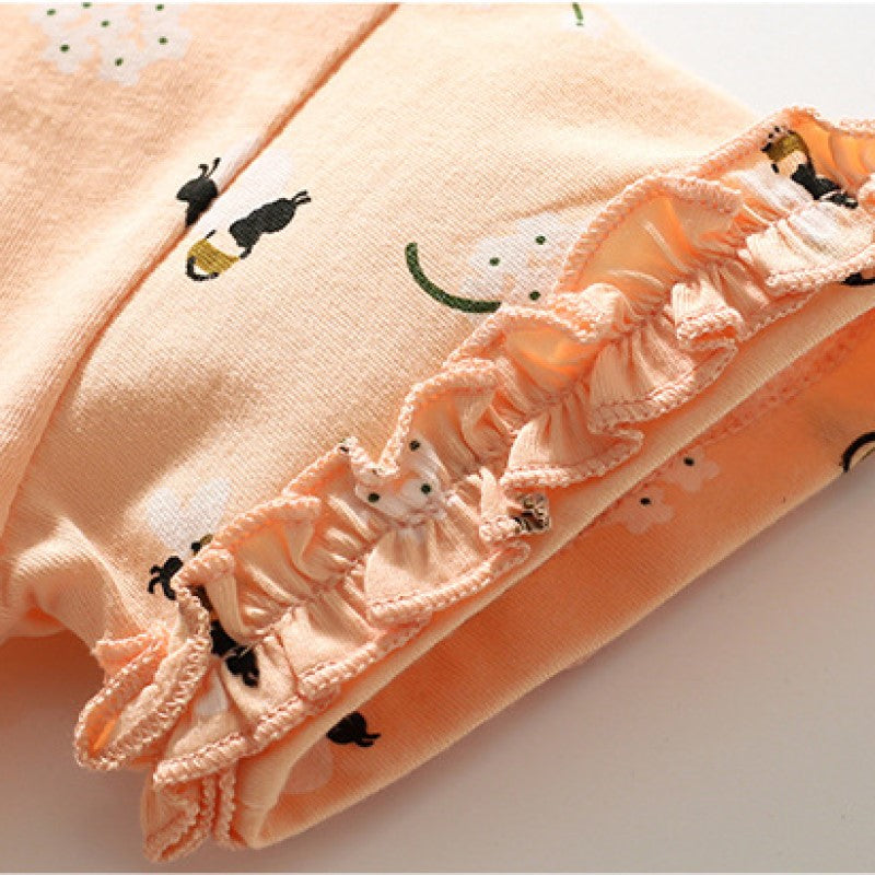 Girls Orange Conversational Printed Cotton T-shirt