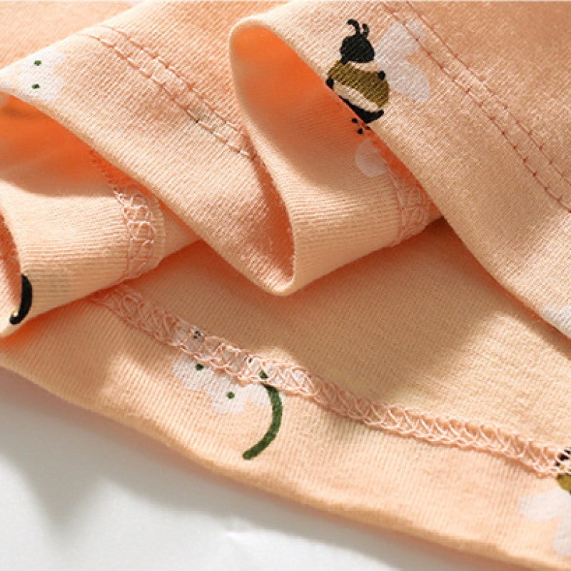Girls Orange Conversational Printed Cotton T-shirt
