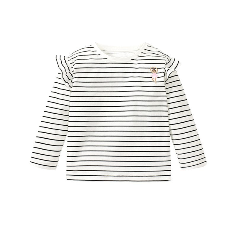 Girls White Striped Ruffles Cotton Top