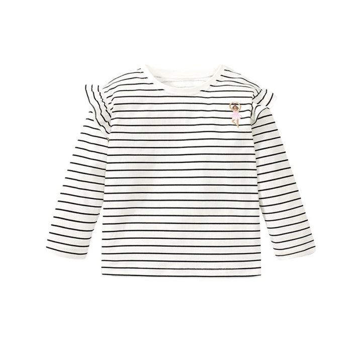 Girls White Striped Ruffles Cotton Top