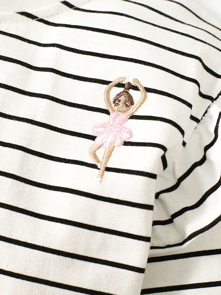 Girls White Striped Ruffles Cotton Top