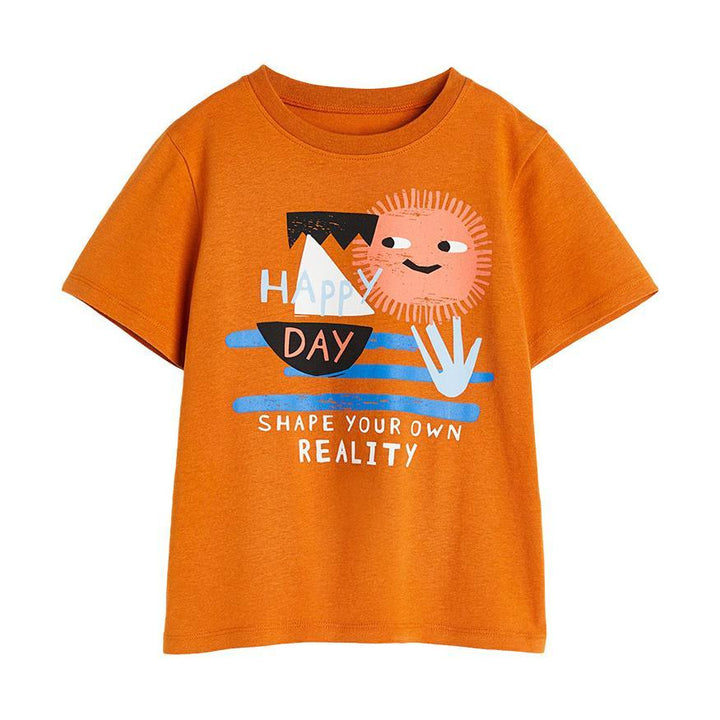 Kids Orange Graphic Printed Cotton Casual T-shirt