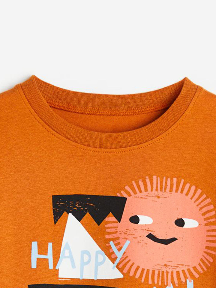Kids Orange Graphic Printed Cotton Casual T-shirt