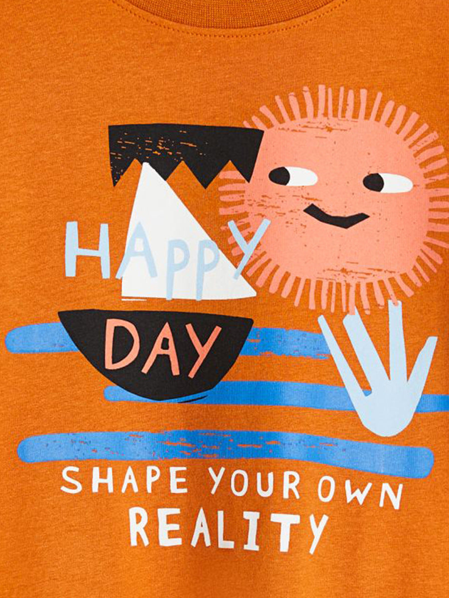 Kids Orange Graphic Printed Cotton Casual T-shirt