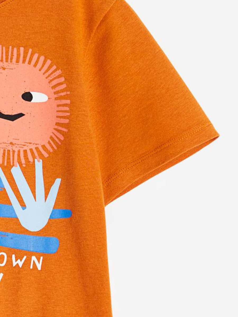 Kids Orange Graphic Printed Cotton Casual T-shirt