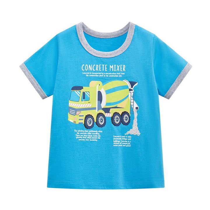 Kids Blue Printed Cotton Regular Fit Round Neck T-shirt