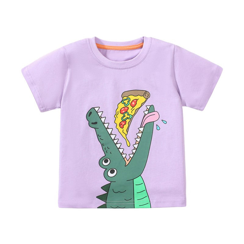 Purple Girls Graphic Printed Cotton T-shirt