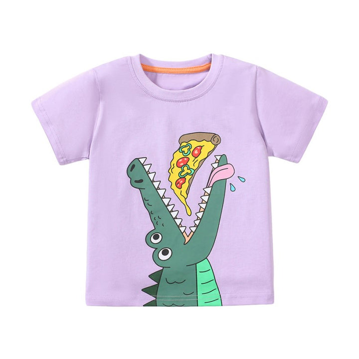 Purple Girls Graphic Printed Cotton T-shirt