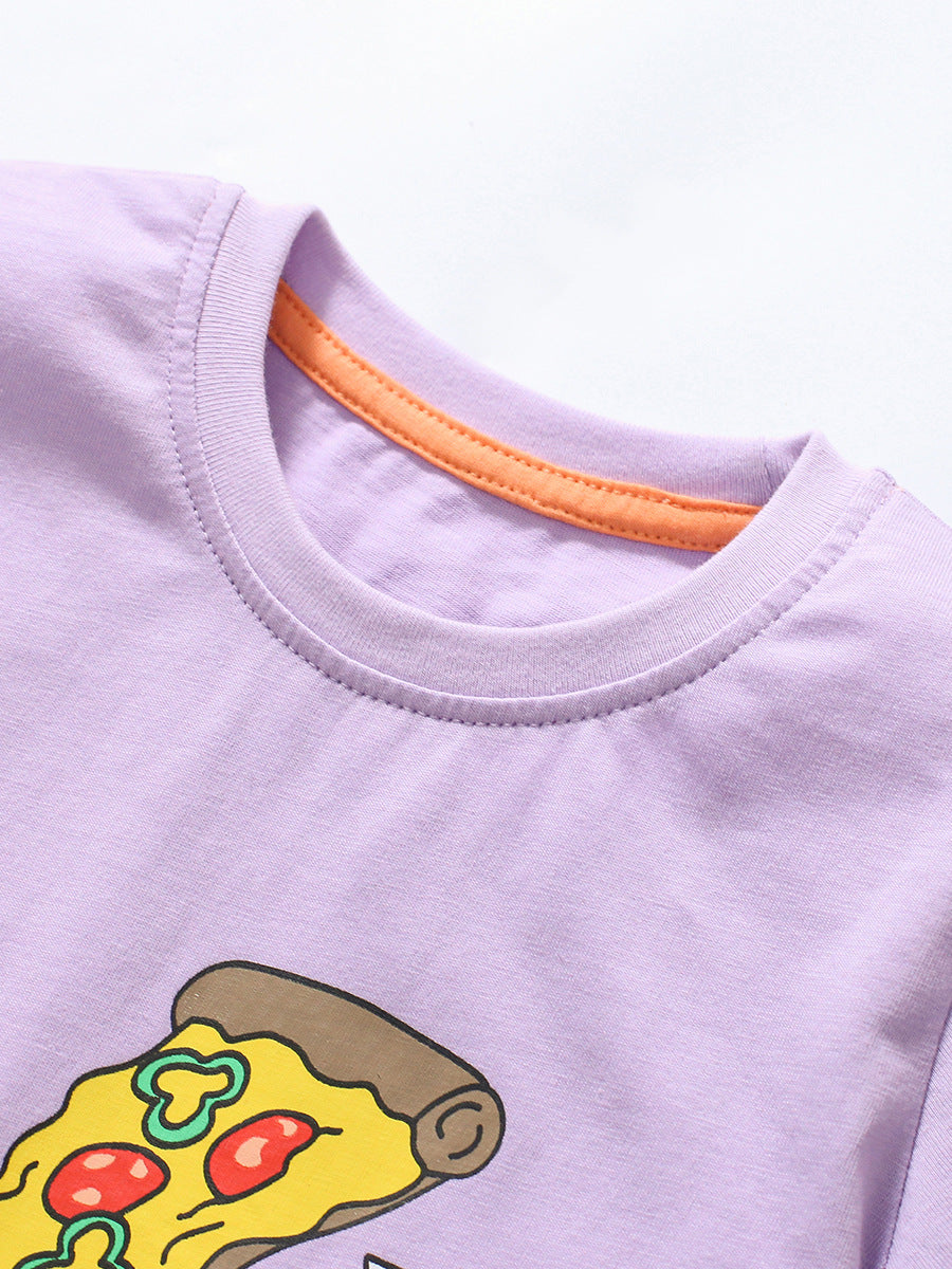 Purple Girls Graphic Printed Cotton T-shirt