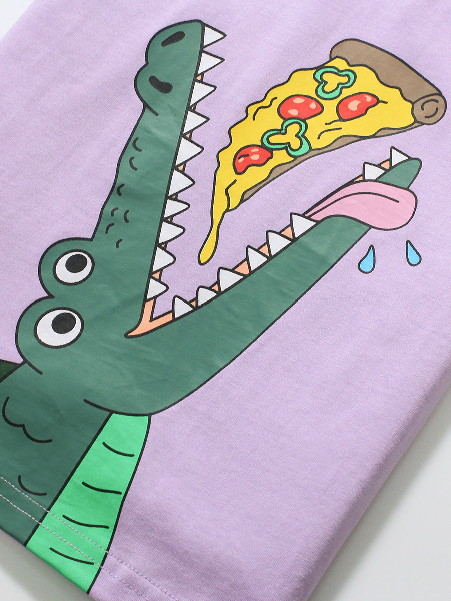 Purple Girls Graphic Printed Cotton T-shirt