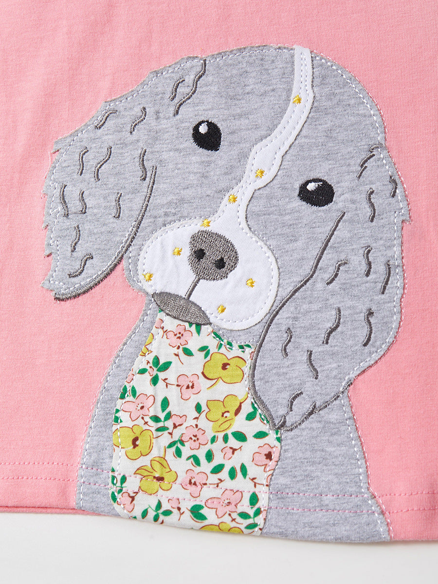 Girls Pink Cotton Printed Regular Fit Round Neck T-shirt