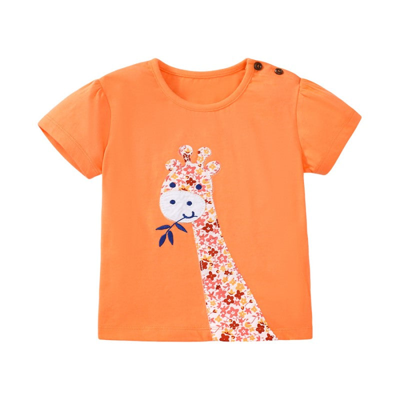 Infant Girls Orange Coloured Graphic Printed Cotton T-shirt