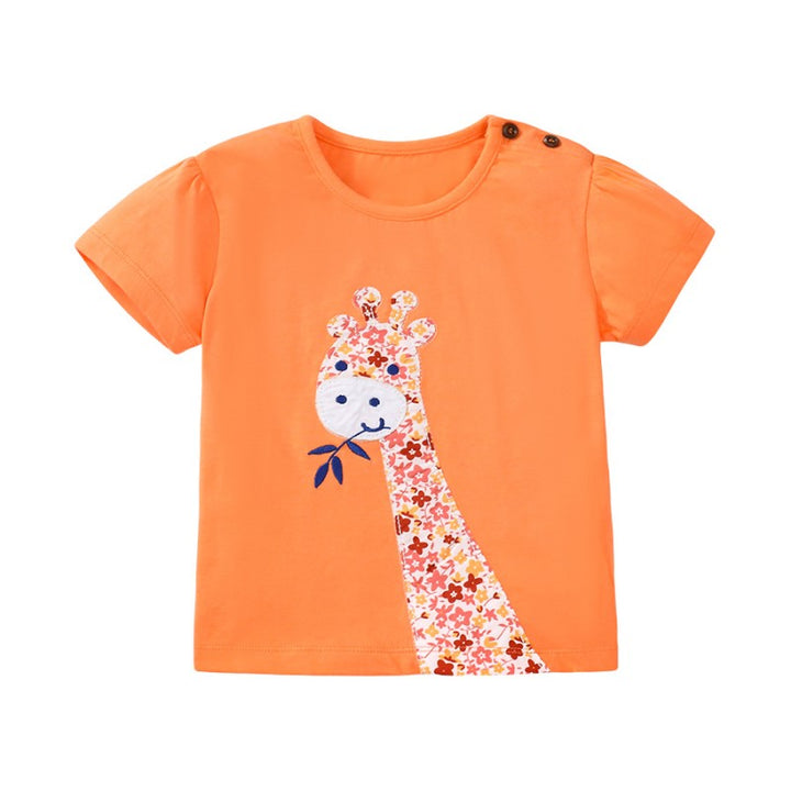Infant Girls Orange Coloured Graphic Printed Cotton T-shirt