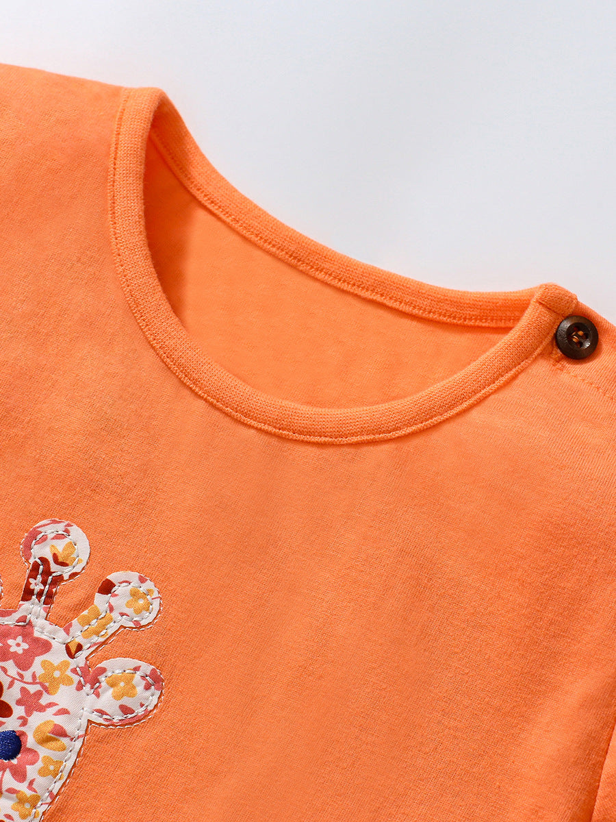 Infant Girls Orange Coloured Graphic Printed Cotton T-shirt