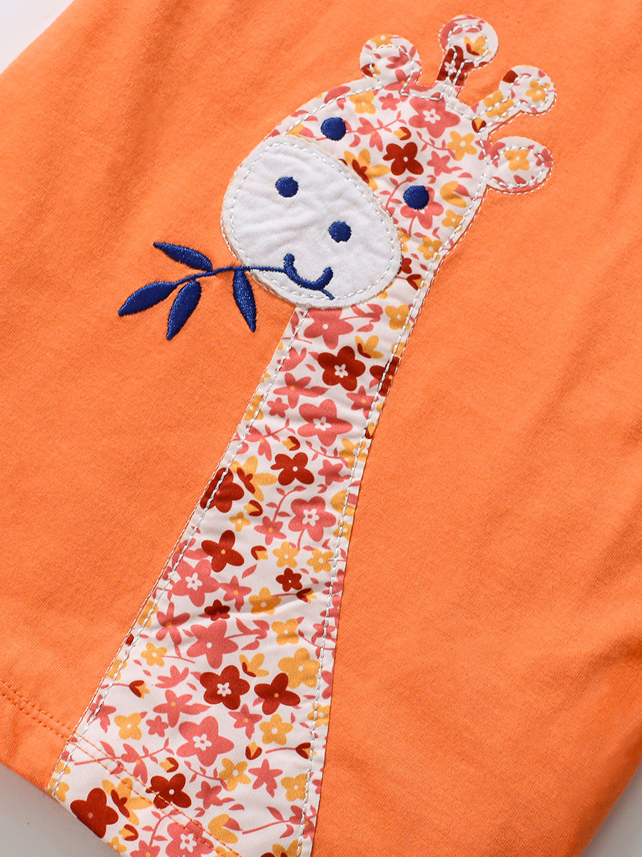 Infant Girls Orange Coloured Graphic Printed Cotton T-shirt