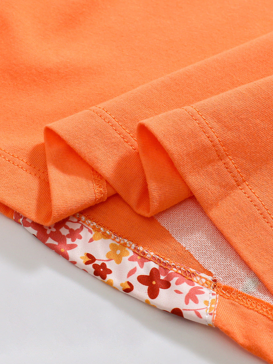Infant Girls Orange Coloured Graphic Printed Cotton T-shirt