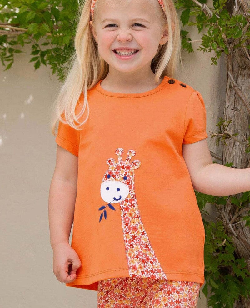 Infant Girls Orange Coloured Graphic Printed Cotton T-shirt