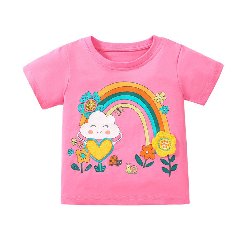 Pink Girls Graphic Printed Cotton T-shirt