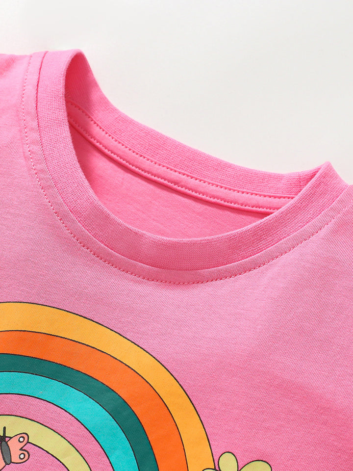 Pink Girls Graphic Printed Cotton T-shirt