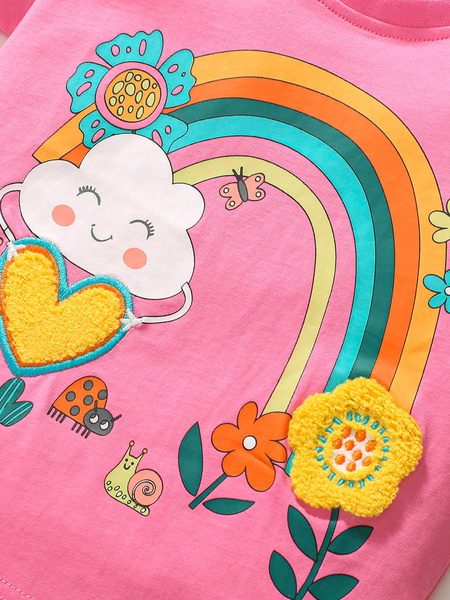 Pink Girls Graphic Printed Cotton T-shirt
