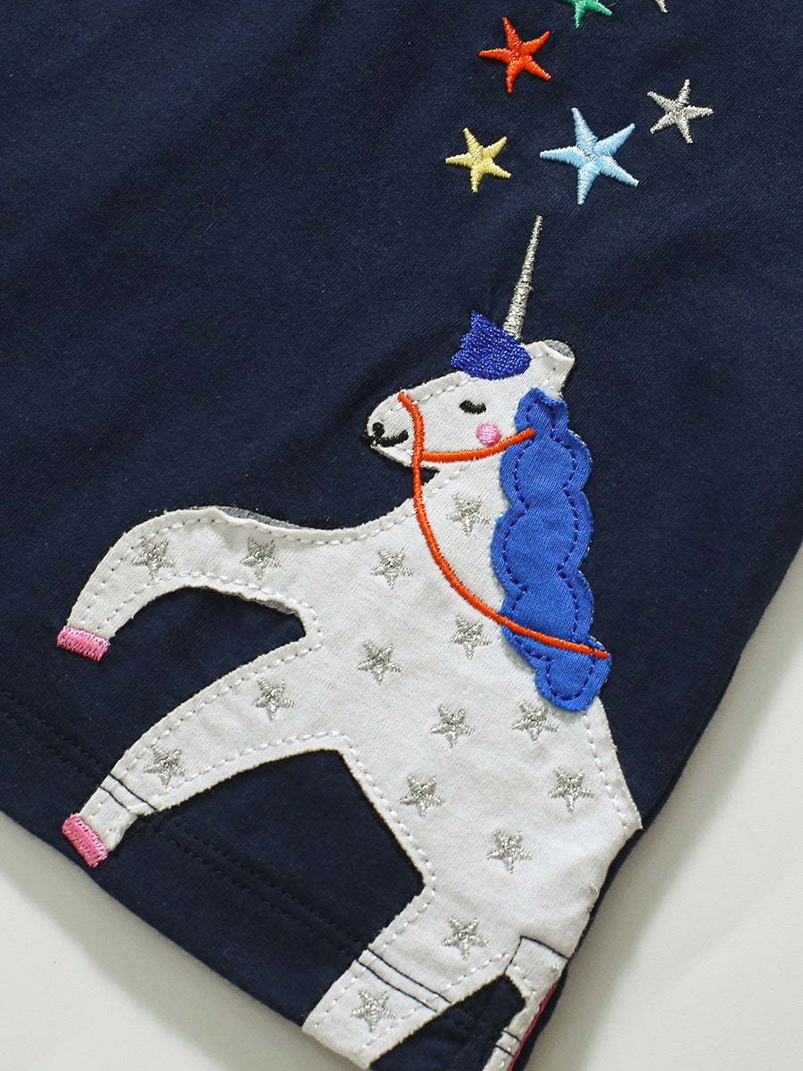 Girls Graphic Printed Polo Collar Cotton T-Shirt