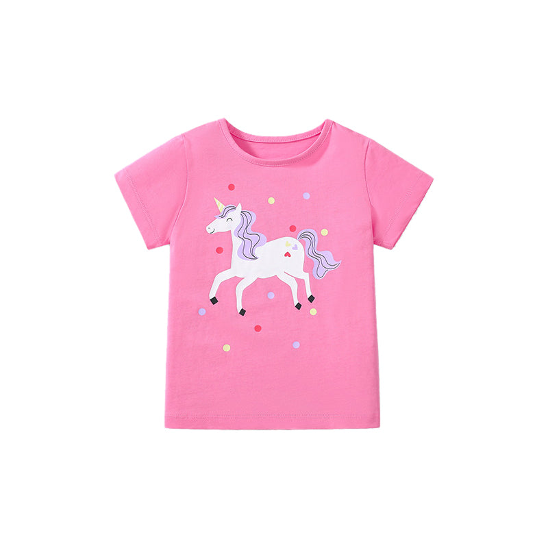 Girls Animal Printed Round Neck Cotton T-shirt