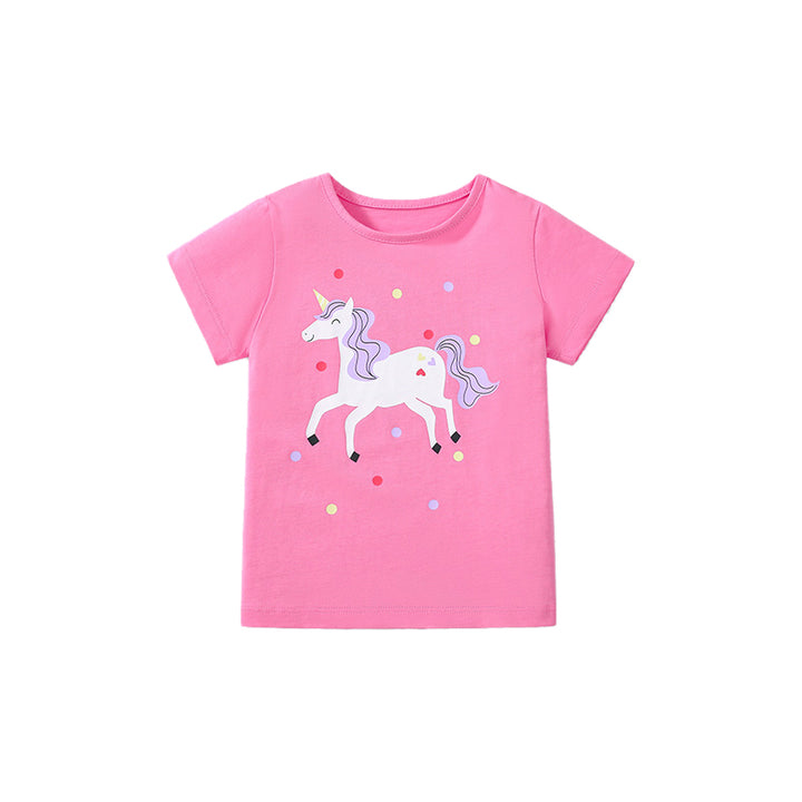 Girls Animal Printed Round Neck Cotton T-shirt