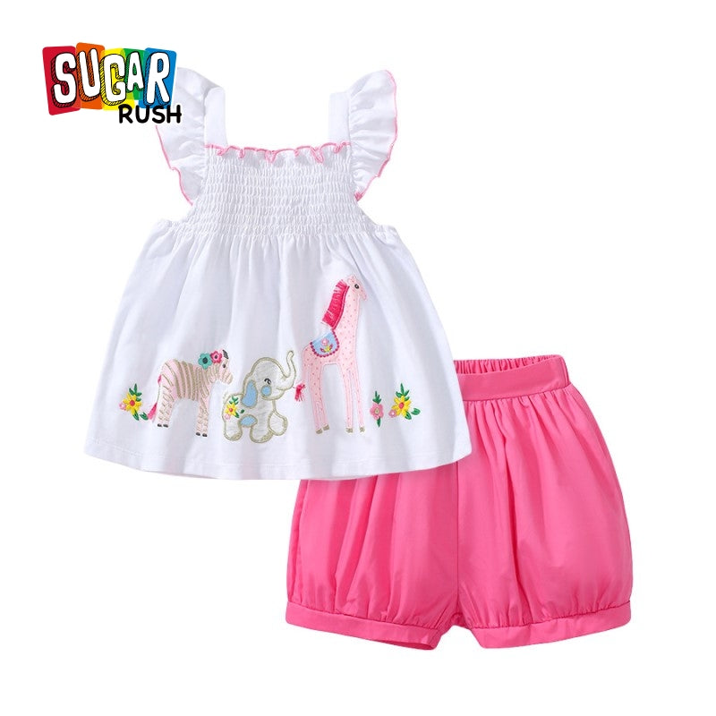 White Girls Printed Pure Cotton Top With Shorts