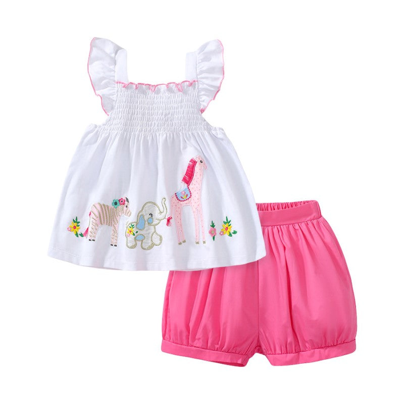 White Girls Printed Pure Cotton Top With Shorts