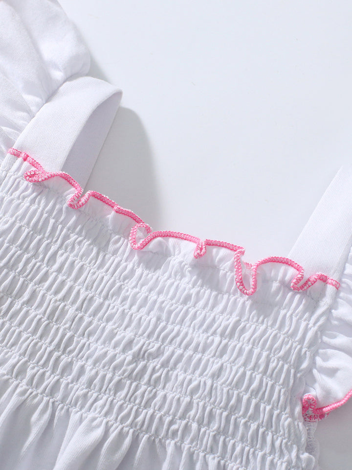 White Girls Printed Pure Cotton Top With Shorts