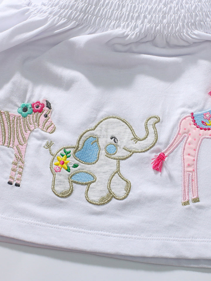 White Girls Printed Pure Cotton Top With Shorts
