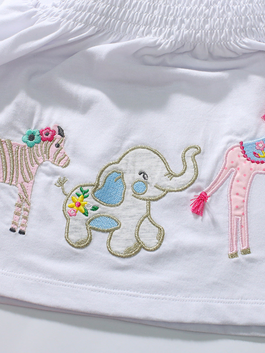 White Girls Printed Pure Cotton Top With Shorts
