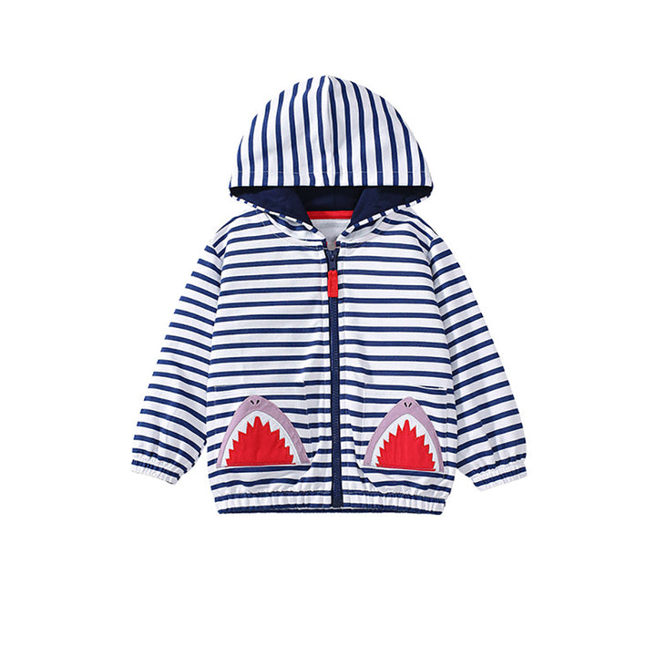 Girls Hooded Striped Lightweight Outdoor Sporty Jacket
