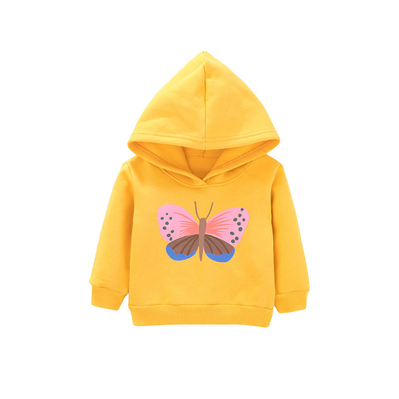 Girls Yellow Graphic Printed Hooded Cotton Pullover Sweatshirt