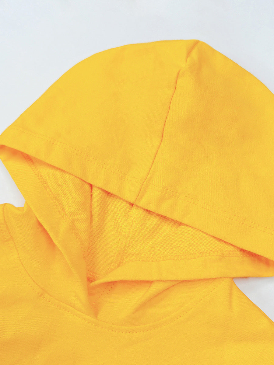 Girls Yellow Graphic Printed Hooded Cotton Pullover Sweatshirt