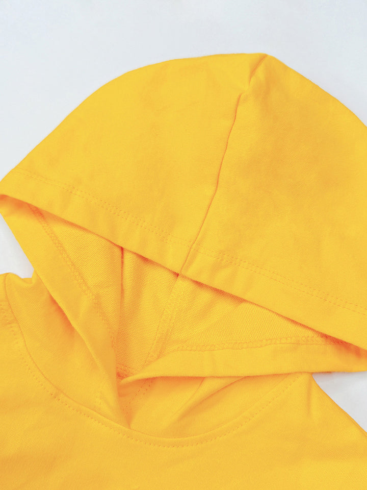 Girls Yellow Graphic Printed Hooded Cotton Pullover Sweatshirt