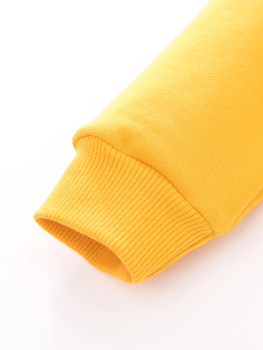 Girls Yellow Graphic Printed Hooded Cotton Pullover Sweatshirt