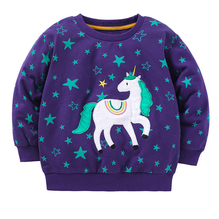 Boys Purple & White Graphic Printed Cotton Sweatshirt