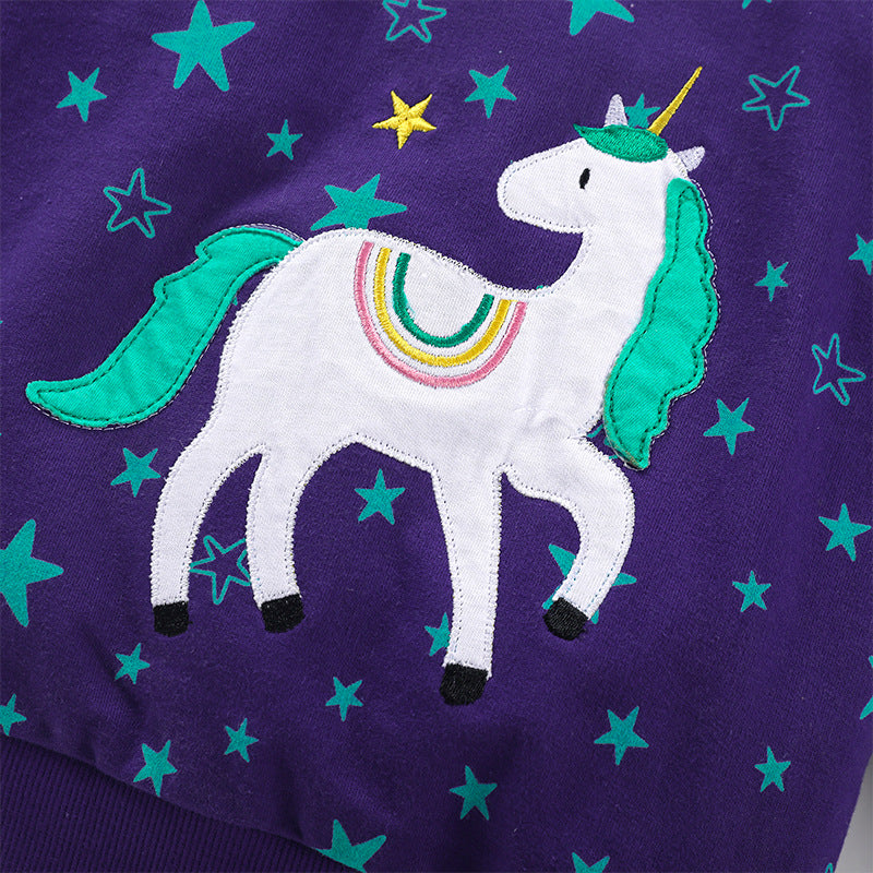 Boys Purple & White Graphic Printed Cotton Sweatshirt