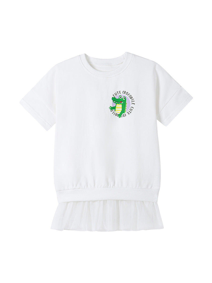 Girls Printed Ruffled T-shirt Mini Dress