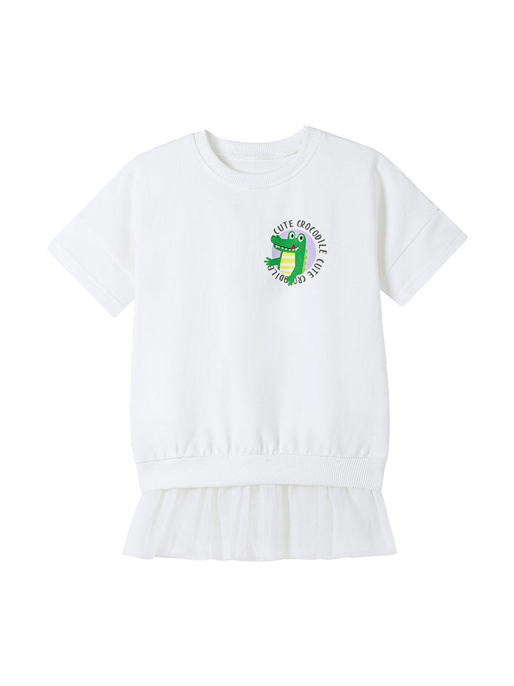 Girls Printed Ruffled T-shirt Mini Dress