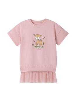 Girls Printed Ruffled T-shirt Dress