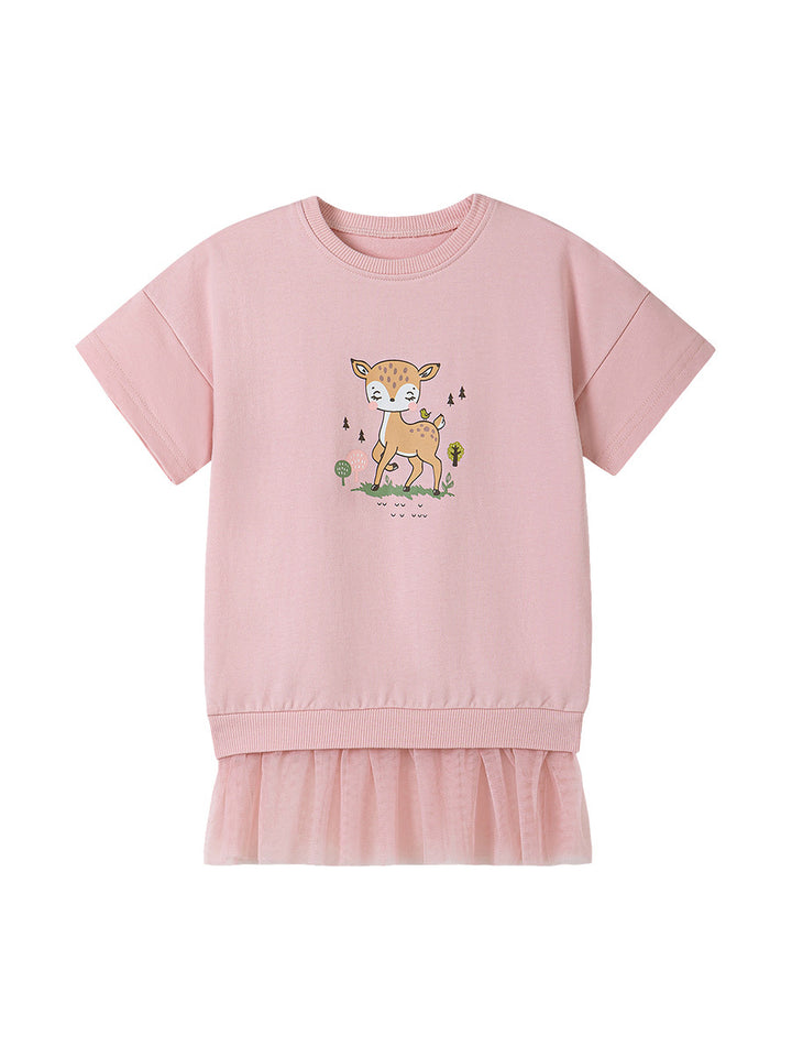 Girls Printed Ruffled T-shirt Dress
