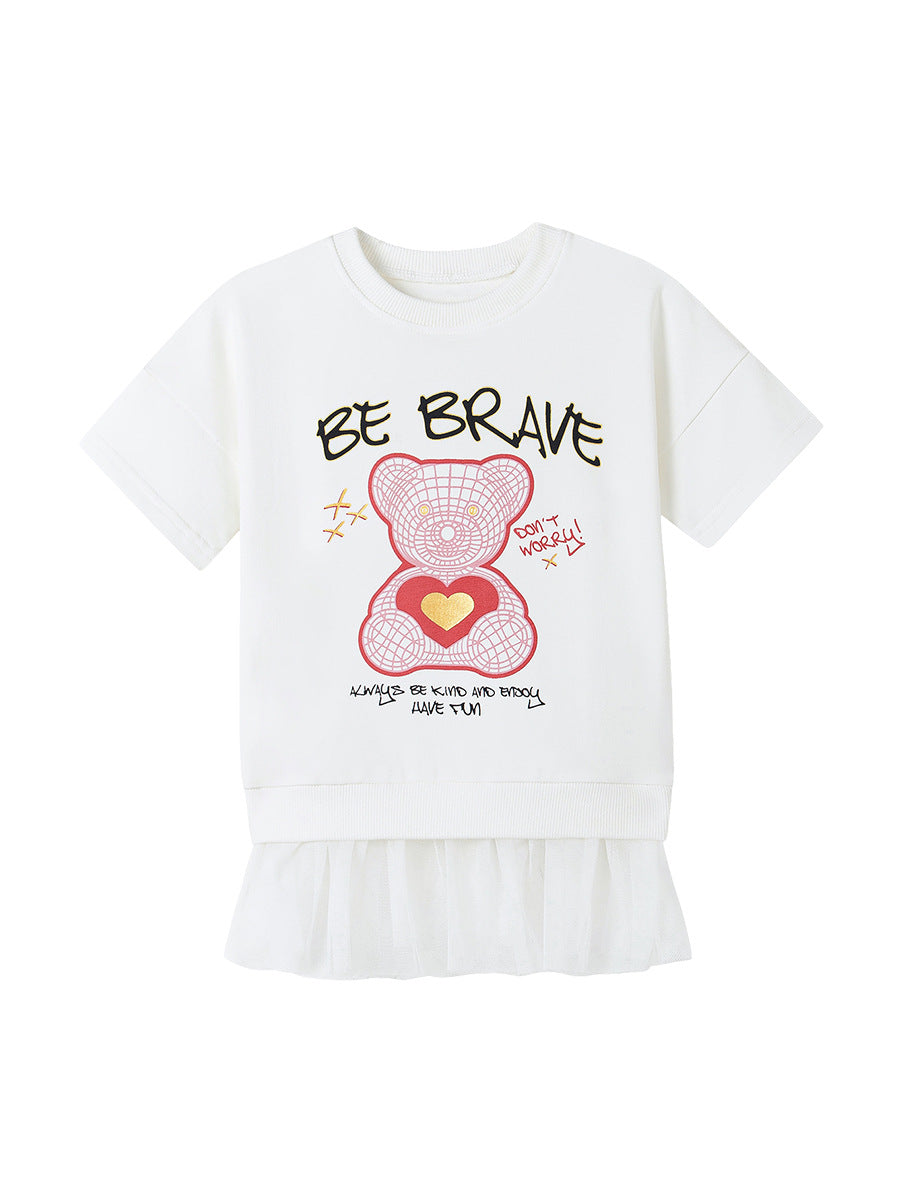 Girls Print Ruffled T-shirt Dress