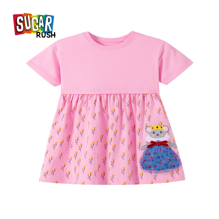 Girls Printed Applique A-Line Dress