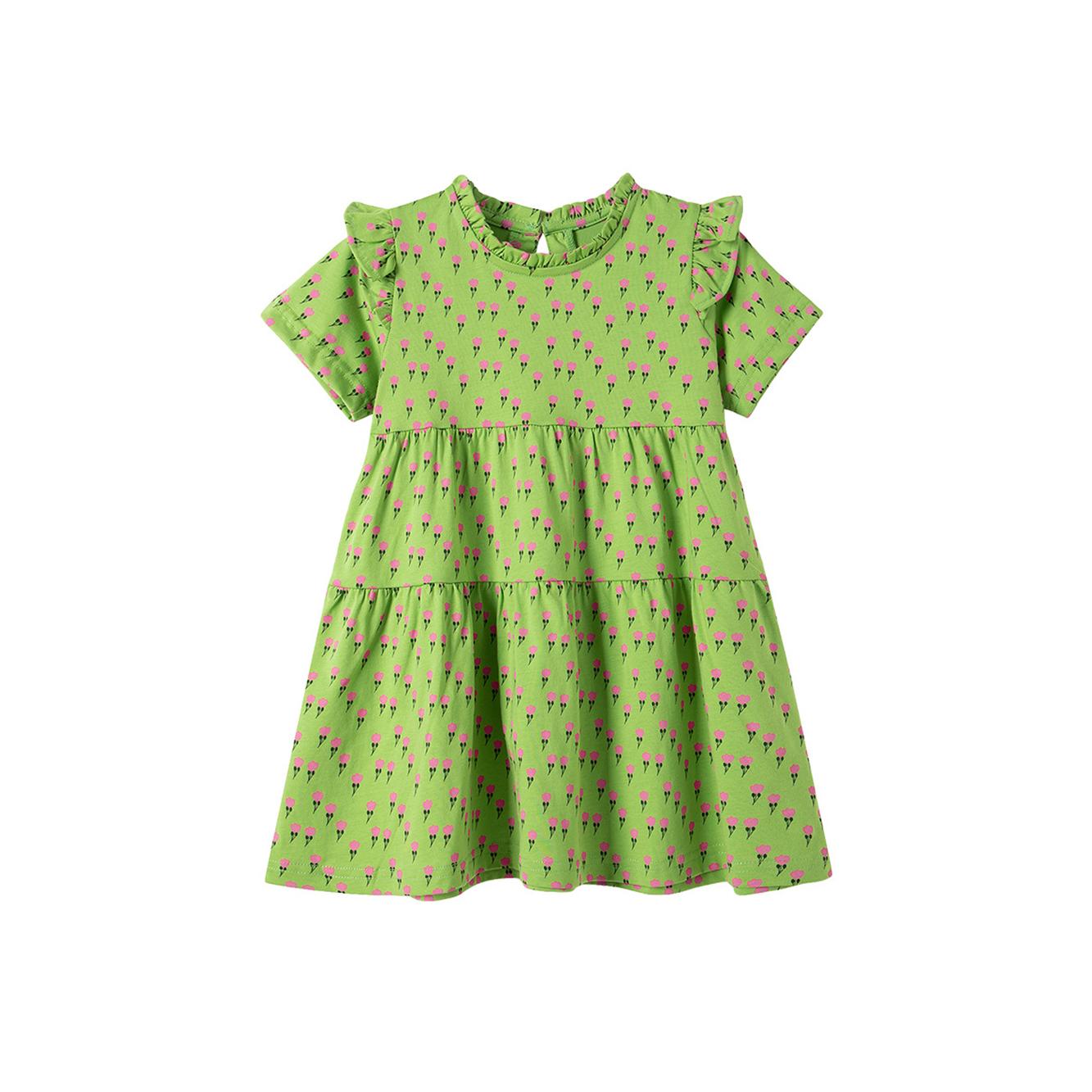 Girls Printed Tiered Cotton A-Line Dress