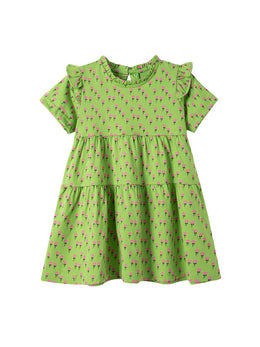 Girls Printed Tiered Cotton A-Line Dress