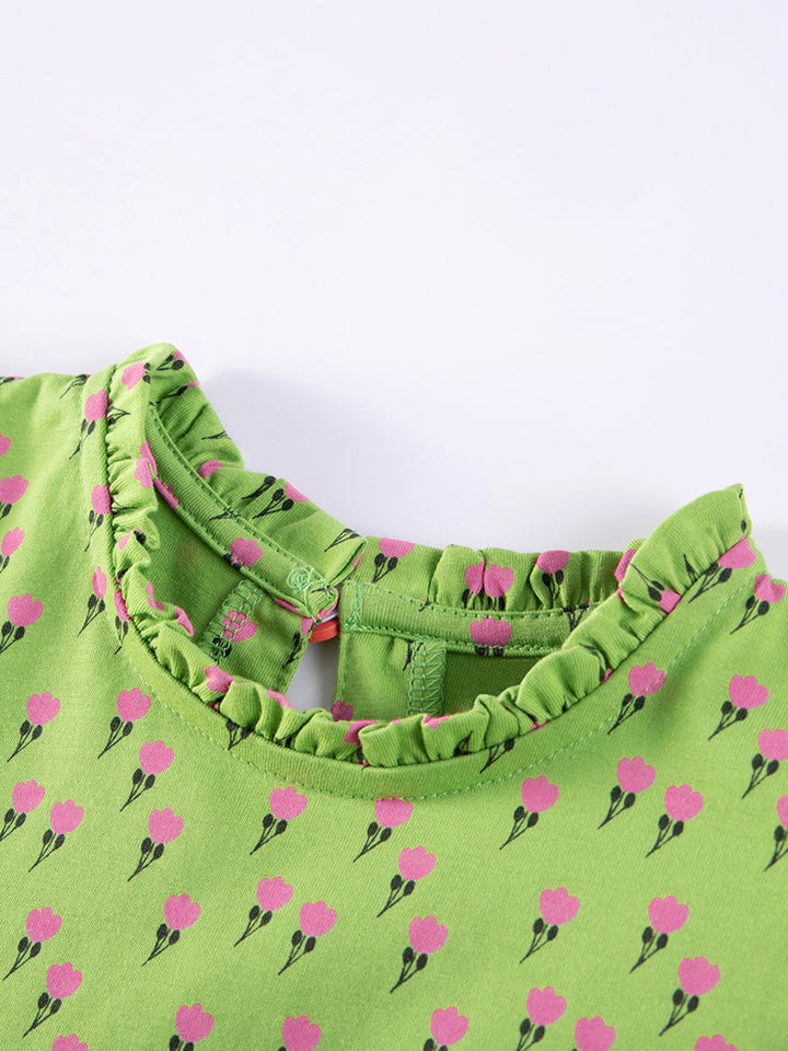 Girls Printed Tiered Cotton A-Line Dress