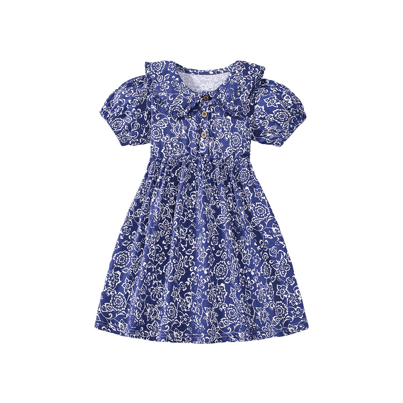 Girls Peter Pan Collar Puff Sleeve Fit and Flare Dress